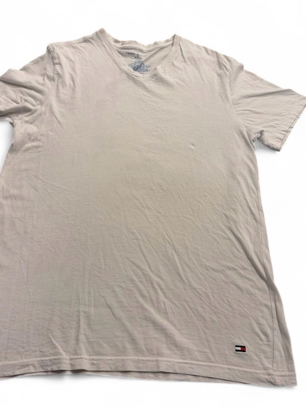 Tommy Hilfiger Men's Light Beige V-Neck Short Sleeve Tee Men Sz M gently used